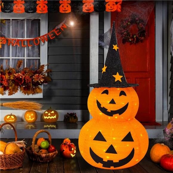 Halloween Decor, 3 FT Pop Up Collapsible Pumpkin, Pre-Lit 50 LED Lighted Pupmkin - Picture 5 of 8